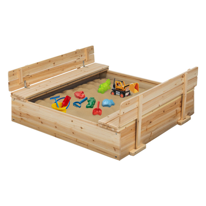 Sabbiera in legno con 2 panchine e telo protettivo - FUNNY | ID Market