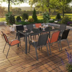 Set di mobili da giardino grigio, nero e terracotta con tavolo da 190 cm e 8 sedie impilabili - MADRID | ID Market
