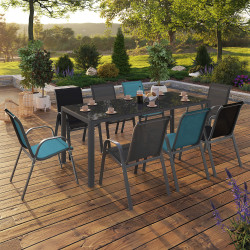Set di mobili da giardino, tavolo e sedie, 8 posti, colore misto blu, grigio e nero - MADRID | ID Market