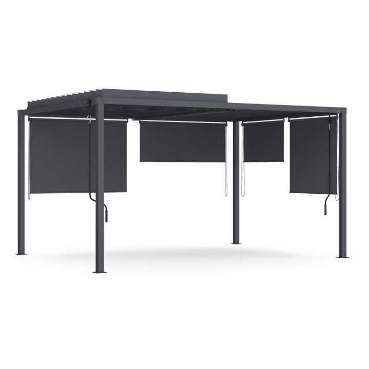 Pergola bioclimatica con lamelle orientabili 3x4M e tende grigio antracite | ID Market