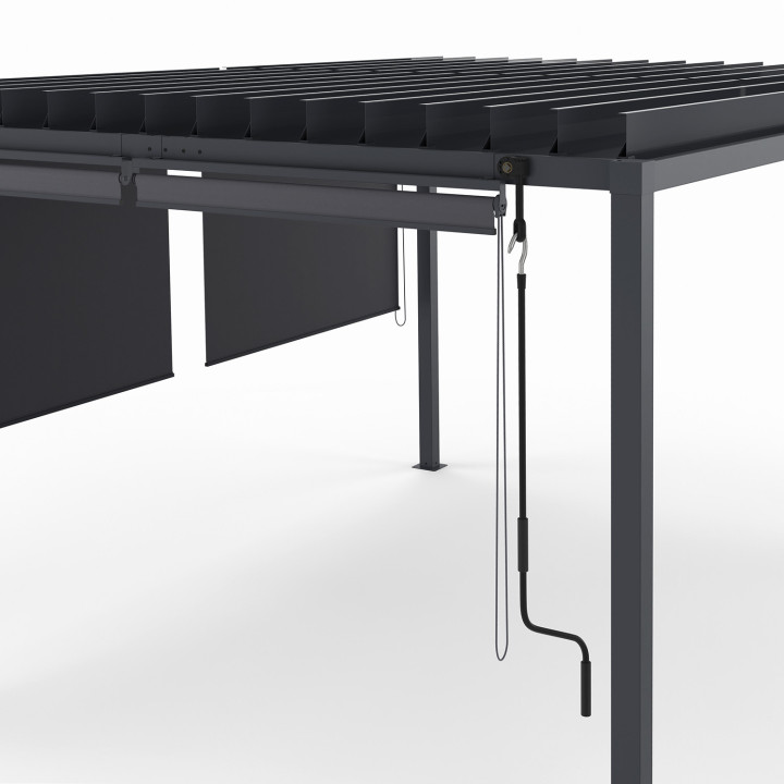 Pergola bioclimatica con lamelle orientabili 3x4M e tende grigio antracite | ID Market