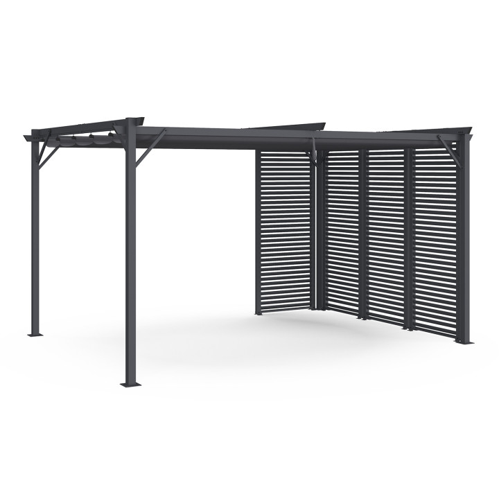 Pergola a lamelle grigio carbone con tetto retrattile e 4 sezioni modulari 3x4M | ID Market