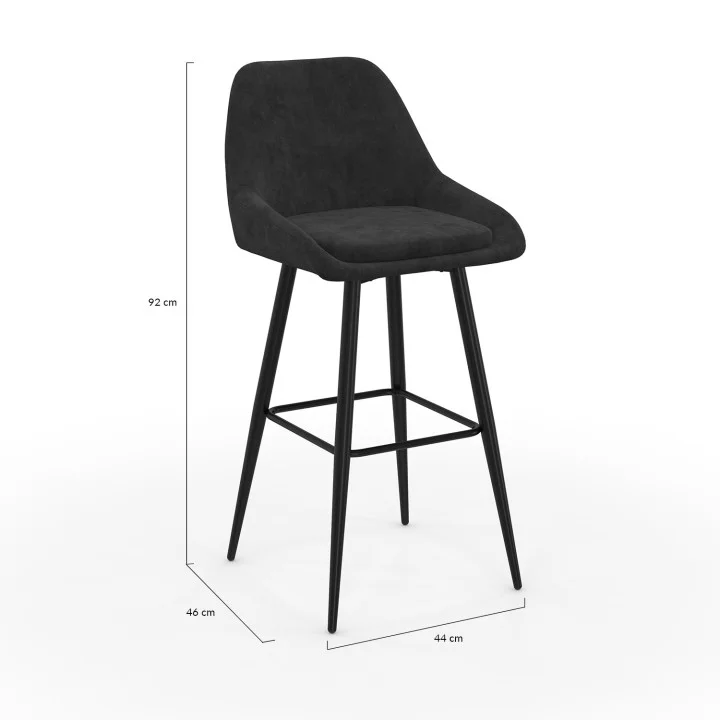 Set di 4 sgabelli da bar in velluto nero con mezzi braccioli - THALYA | Zen Cart! IDMarket