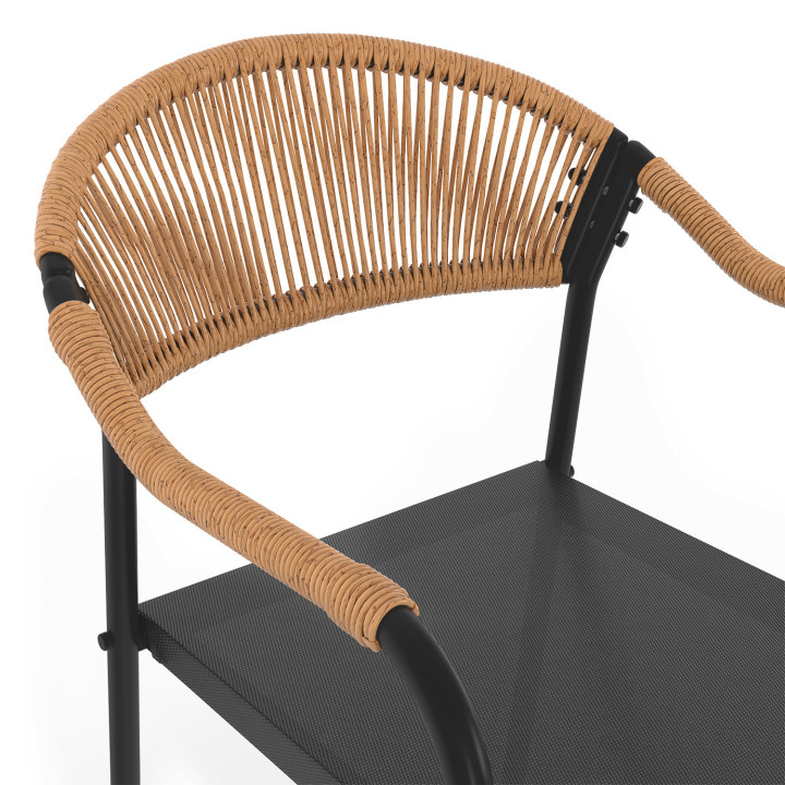 Set di mobili da giardino con 6 sedie in textilene nero e corda, rattan chiaro - MADEIRA |ID Market