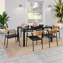 Set di mobili da giardino con 6 sedie in textilene nero e corda, rattan chiaro - MADEIRA |ID Market