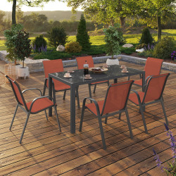 Set di mobili da giardino in acciaio e terracotta con tavolo da 150 cm e 6 sedie impilabili - MADRID | ID Market