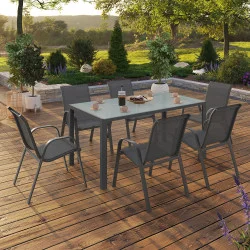 Set di mobili da giardino 6 posti tavolo 150cm sedie impilabili grigio antracite - MADRID | ID Market