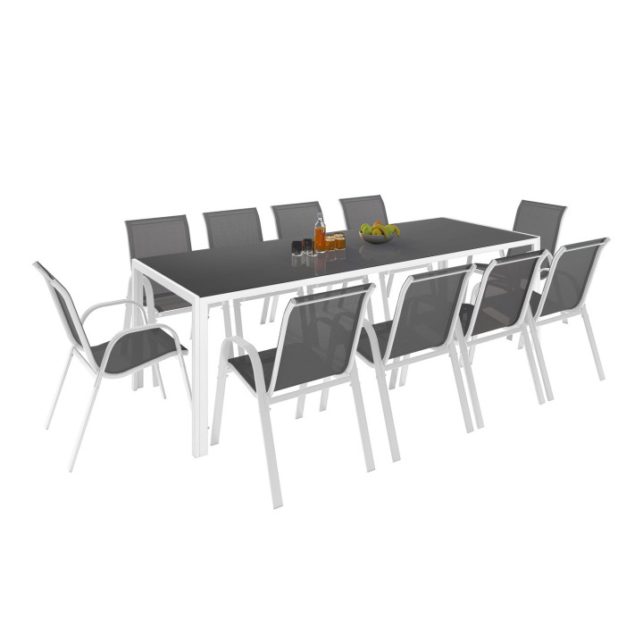 Set di mobili da giardino bianchi e grigi con 10 sedie impilabili - MADRID | ID Market