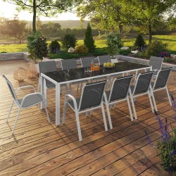 Set di mobili da giardino bianchi e grigi con 10 sedie impilabili - MADRID | ID Market