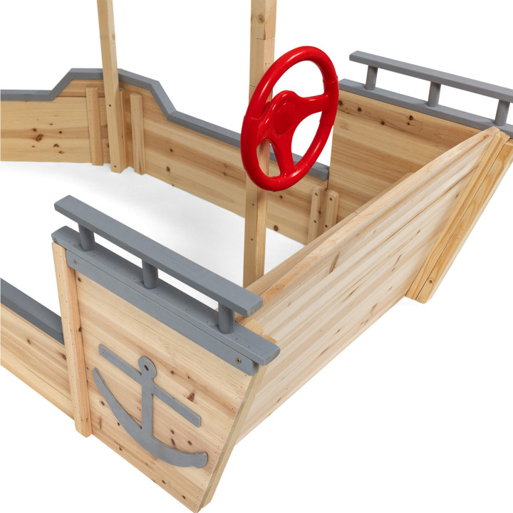 Sabbiera in legno per navi pirata con panca e tetto grigio - WORLD | ID Market
