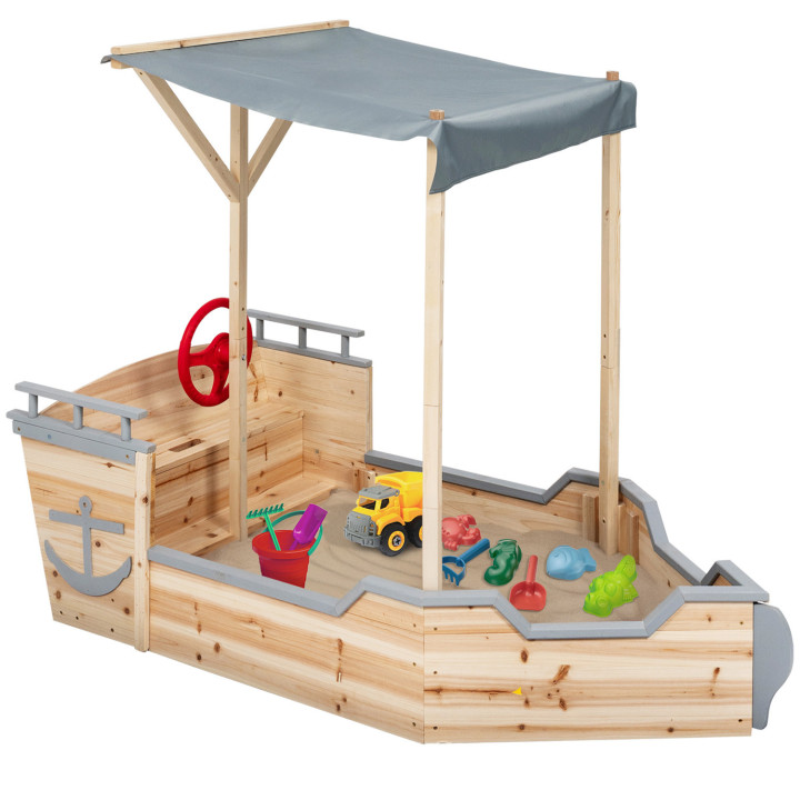 Sabbiera in legno per navi pirata con panca e tetto grigio - WORLD | ID Market