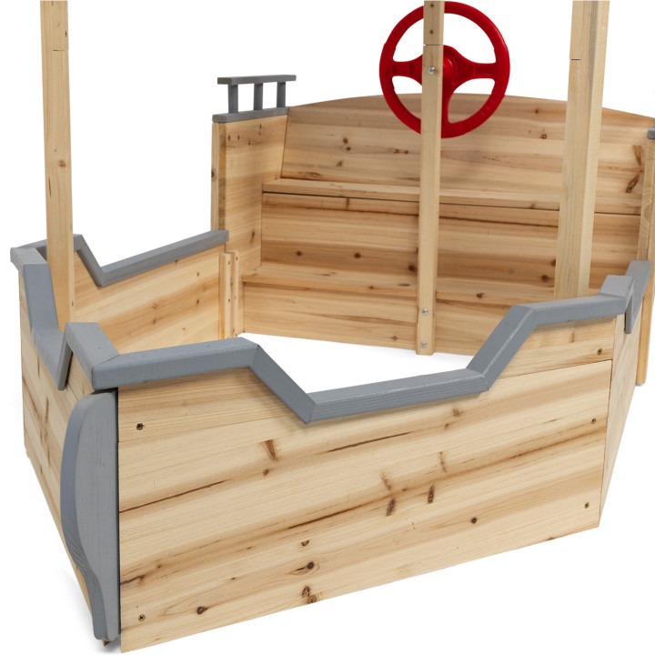 Sabbiera in legno per navi pirata con panca e tetto grigio - WORLD | ID Market