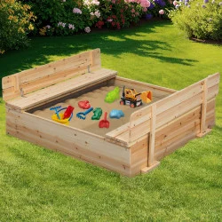 Sabbiera in legno con 2 panchine e telo protettivo - FUNNY | ID Market