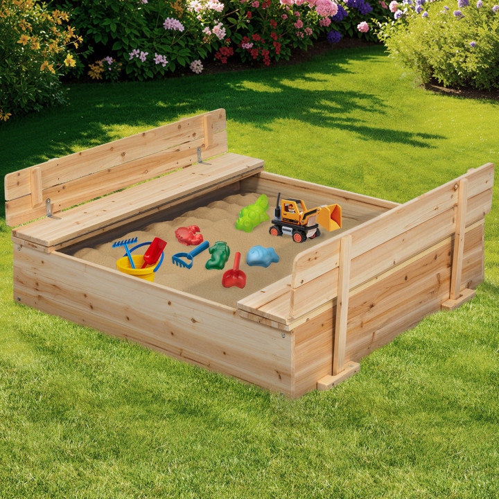 Sabbiera in legno con 2 panchine e telo protettivo - FUNNY | ID Market