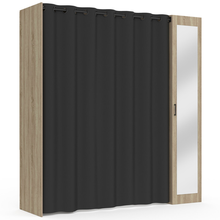 Armadio espandibile con tenda nera, armadio doppio e specchio - MERYL | ID Market