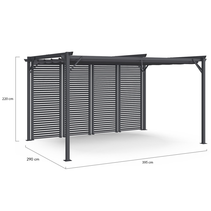 Pergola a lamelle grigio carbone con tetto retrattile e 4 sezioni modulari 3x4M | ID Market