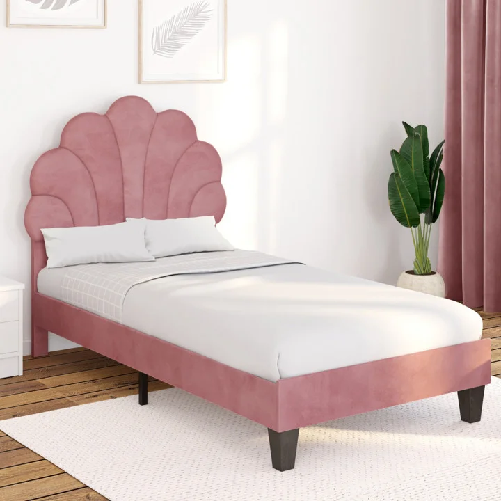 Letto singolo a conchiglia 90 x 190 cm, base in velluto - AMANDA |ID Market
