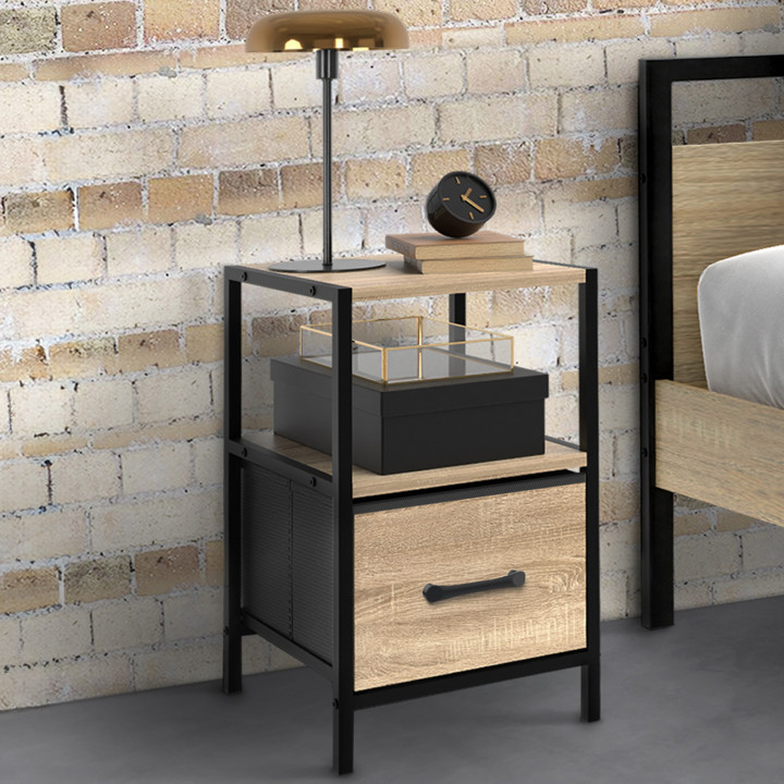 Set di 2 comodini, 1 cassetto in tessuto e 1 nicchia - UTAH | ID Market