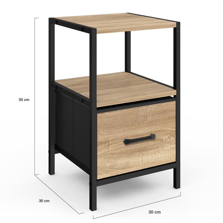 Set di 2 comodini, 1 cassetto in tessuto e 1 nicchia - UTAH | ID Market