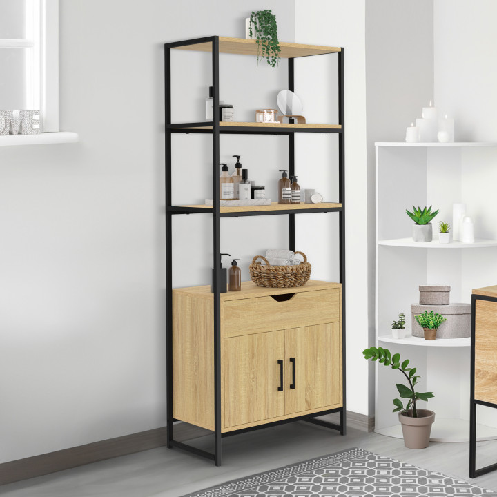 Mobile bagno di design industriale 3 livelli 1 cassetto 1 armadio - DETROIT | ID Market