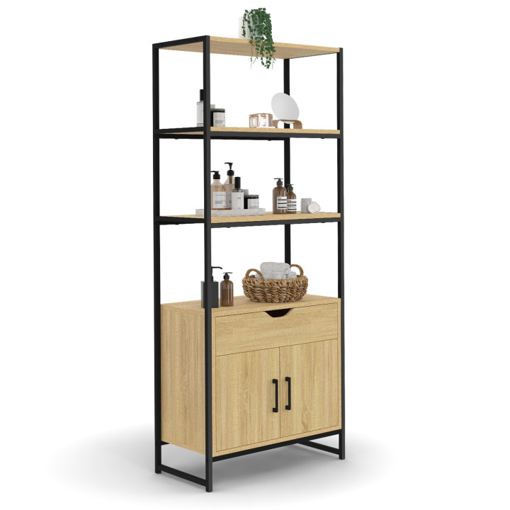 Mobile bagno di design industriale 3 livelli 1 cassetto 1 armadio - DETROIT | ID Market