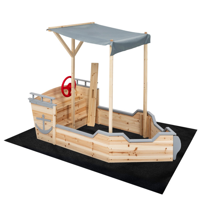 Sabbiera in legno per navi pirata con panca e tetto grigio - WORLD | ID Market
