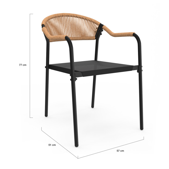 Set di 4 sedie da giardino in metallo nero e rattan chiaro - MADEIRA | ID Market