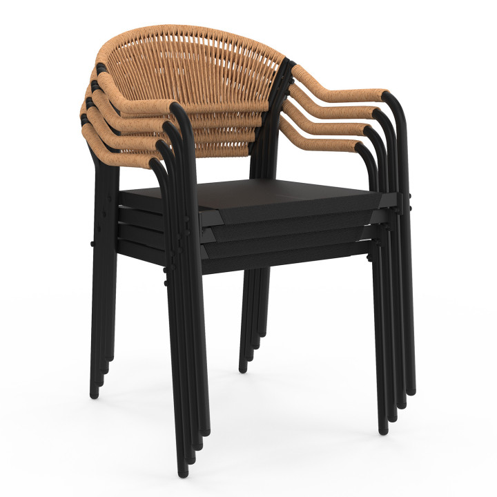 Set di 4 sedie da giardino in metallo nero e rattan chiaro - MADEIRA | ID Market