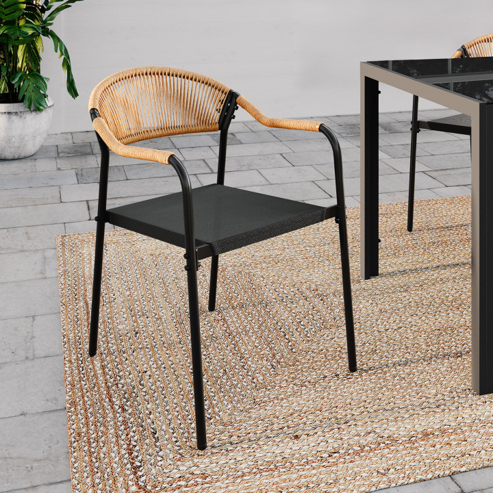 Set di 4 sedie da giardino in metallo nero e rattan chiaro - MADEIRA | ID Market