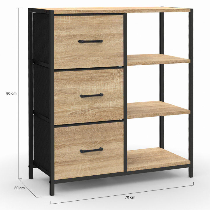 Credenza industriale con 3 cassetti e ripiani - UTAH | ID Market