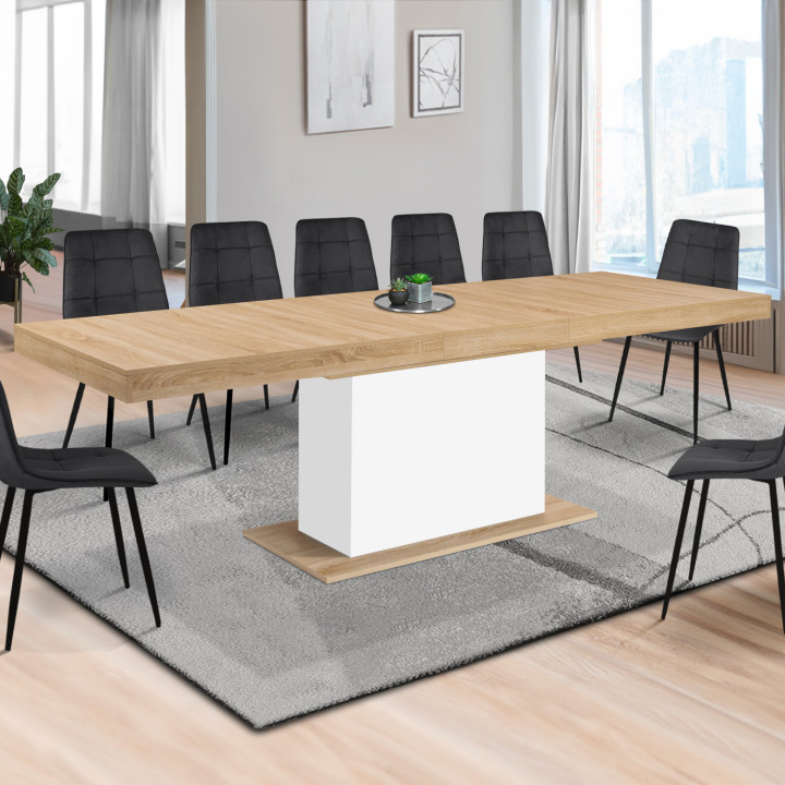 Tavolo da pranzo rettangolare allungabile in legno e bianco per 12 persone - EDEN |ID Market
