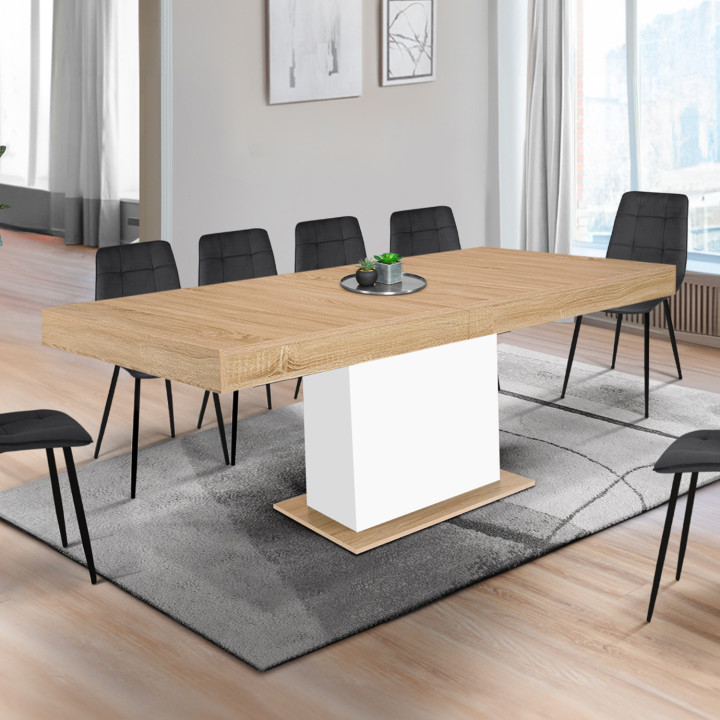Tavolo da pranzo rettangolare allungabile in legno e bianco per 12 persone - EDEN |ID Market