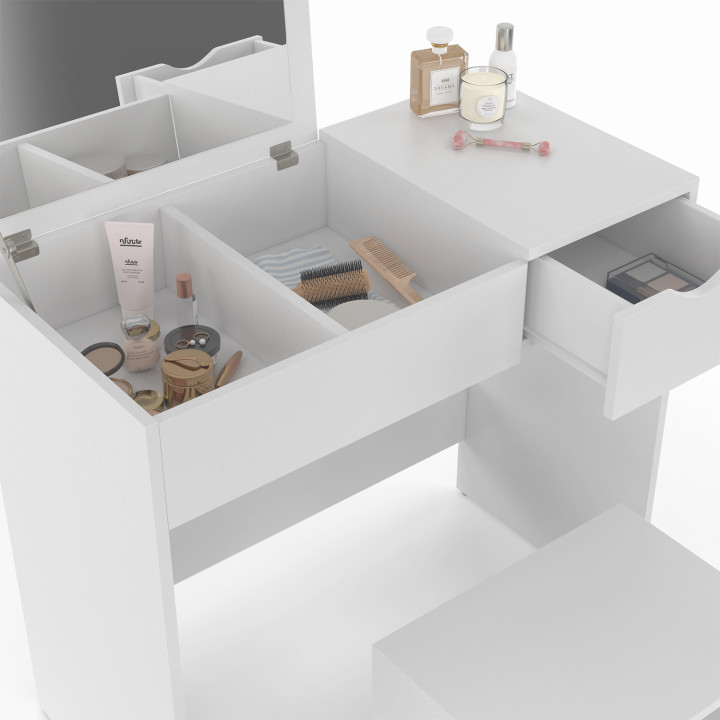 Vanità a specchio bianco 1 cassetto - ZELIA | ID Market