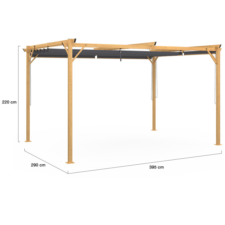 Pergola retrattile effetto legno 3x4M e 4 tende da sole grigio antracite | ID Market