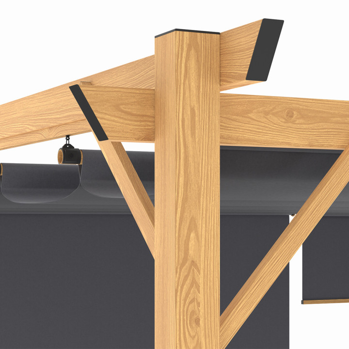 Pergola retrattile effetto legno 3x4M e 4 tende da sole grigio antracite | ID Market