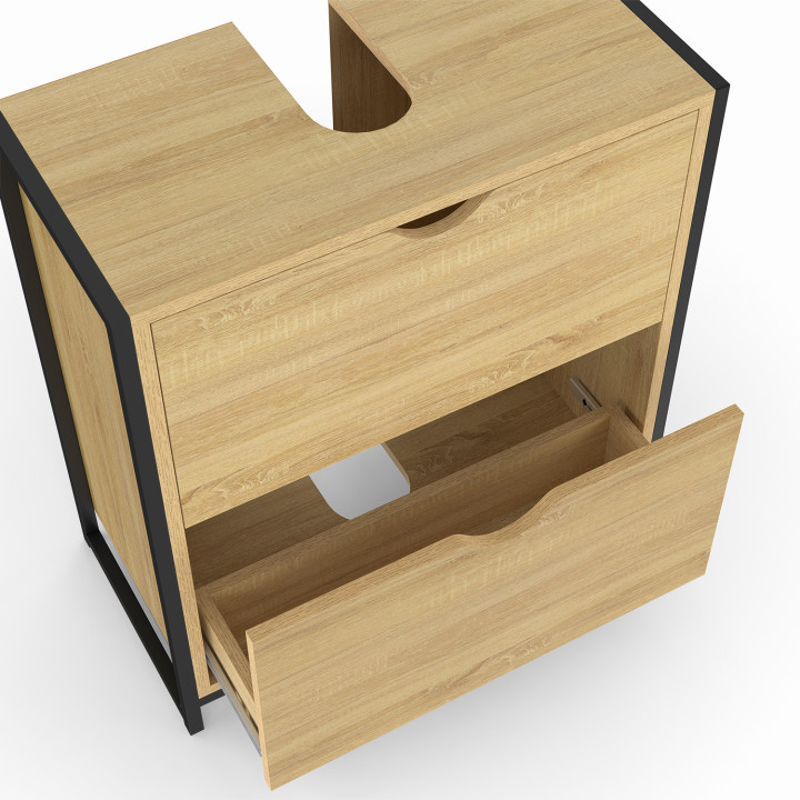 Mobiletto industriale con 2 cassetti in legno e metallo - DETROIT | ID Market