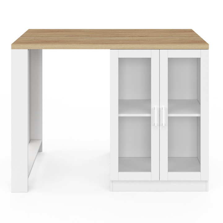 Isola centrale con piano di lavoro in legno e bianco e ante in vetro - LINO | ID Market