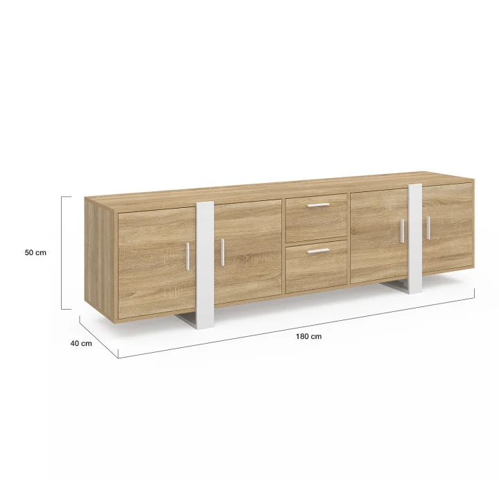 Porta TV a 4 ante da 180 cm in legno e bianco - PHOENIX | The Art of Living IDMarket