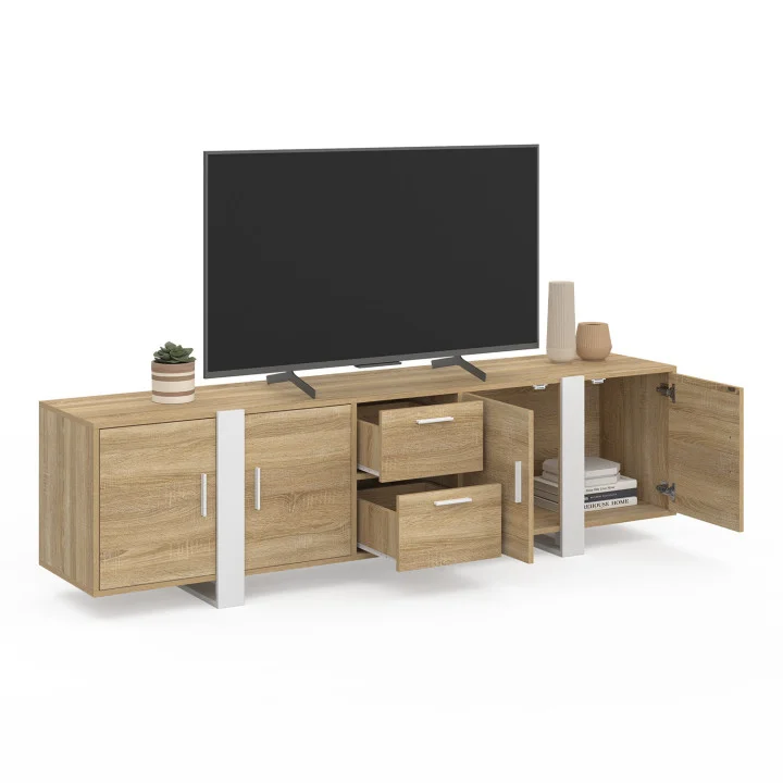 Porta TV a 4 ante da 180 cm in legno e bianco - PHOENIX | The Art of Living IDMarket