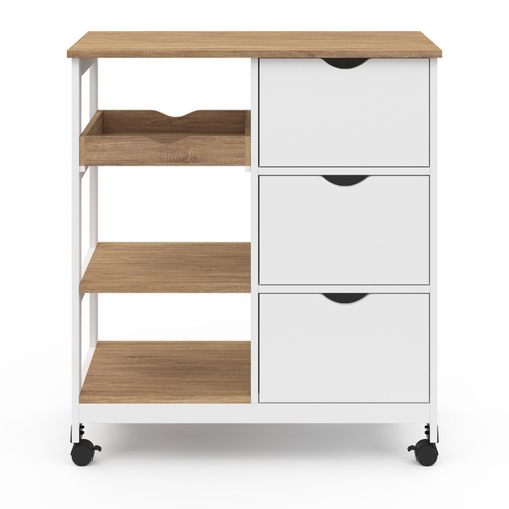 Credenza smontabile con 3 cestini e 1 vassoio bianco e faggio 76 cm - MUNA | ID Market