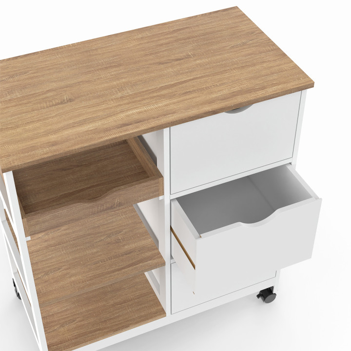 Credenza smontabile con 3 cestini e 1 vassoio bianco e faggio 76 cm - MUNA | ID Market