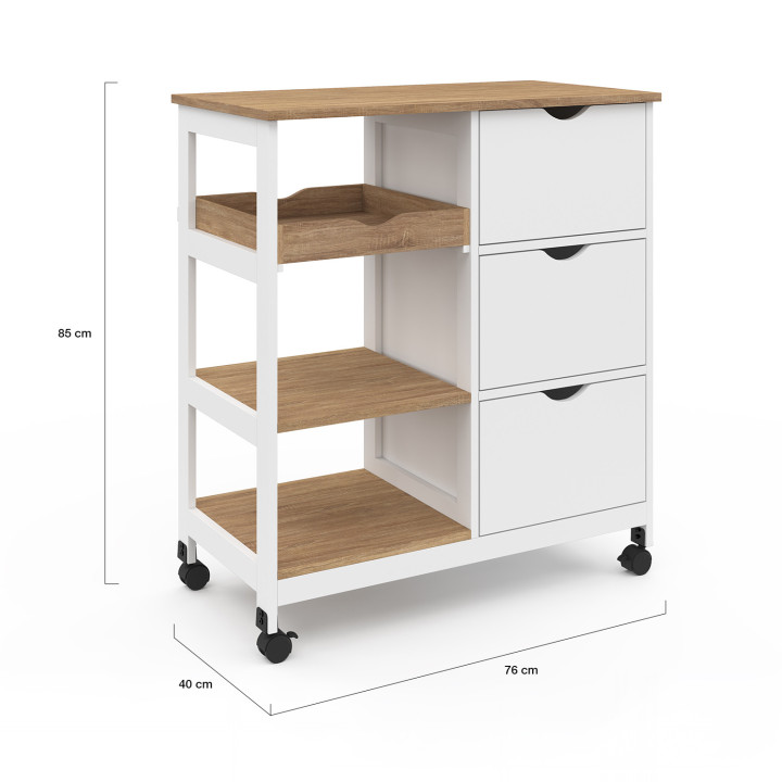 Credenza smontabile con 3 cestini e 1 vassoio bianco e faggio 76 cm - MUNA | ID Market