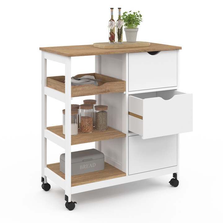 Credenza smontabile con 3 cestini e 1 vassoio bianco e faggio 76 cm - MUNA | ID Market