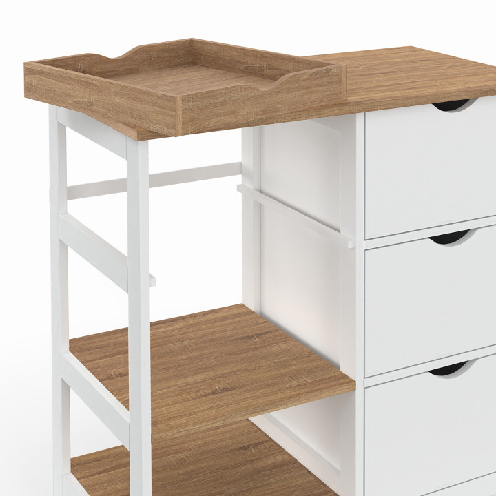 Credenza smontabile con 3 cestini e 1 vassoio bianco e faggio 76 cm - MUNA | ID Market