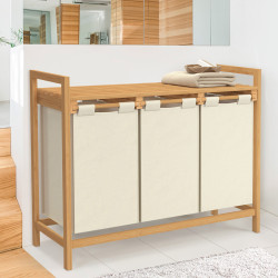 Cesto per la biancheria in bambù, 3 scomparti, tessuto ecru - BEA | ID Market