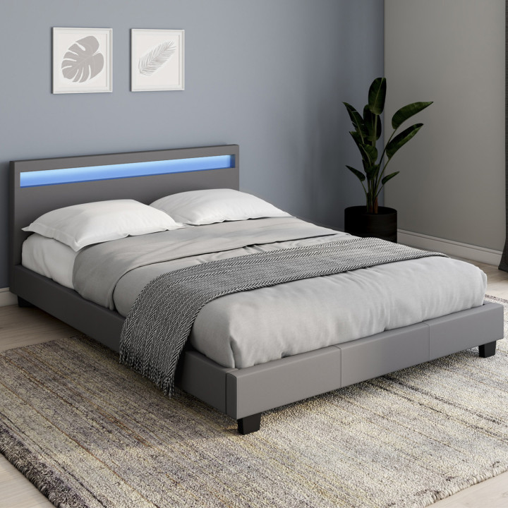 A buon mercato letto LED grigio 140x190 cm - NEO | ID Market