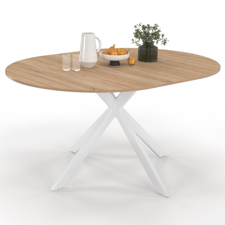 Tavolo da pranzo rotondo allungabile in legno e bianco 4-8 persone 110-150cm - ALIX | ID Market