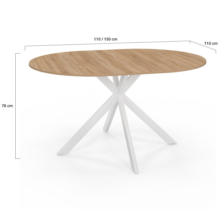 Tavolo da pranzo rotondo allungabile in legno e bianco 4-8 persone 110-150cm - ALIX | ID Market