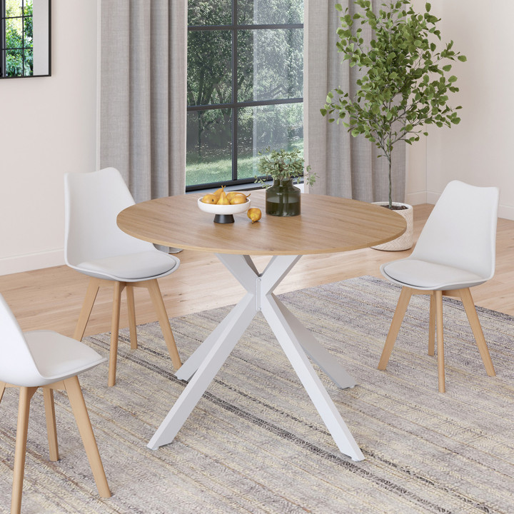 Tavolo da pranzo rotondo allungabile in legno e bianco 4-8 persone 110-150cm - ALIX | ID Market