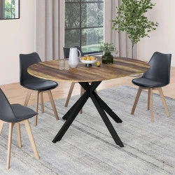 Tavolo da pranzo rotondo allungabile in legno scuro e nero 4-8 persone 110-150cm - ALIX | ID Market